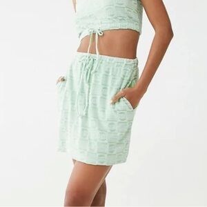 Forever 21 Pepsi Logo Skirt Checkered Green Mini Drawstring Tie Front Pockets